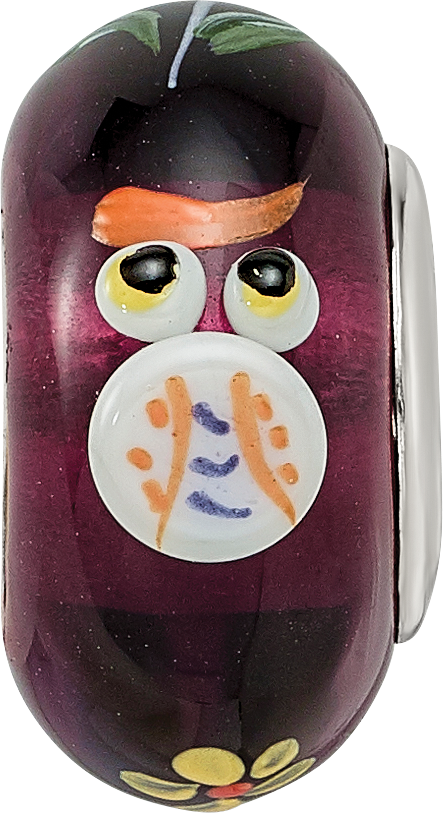 Ster.Silver Reflections Hand Painted Whooo! Fenton Glass Bead