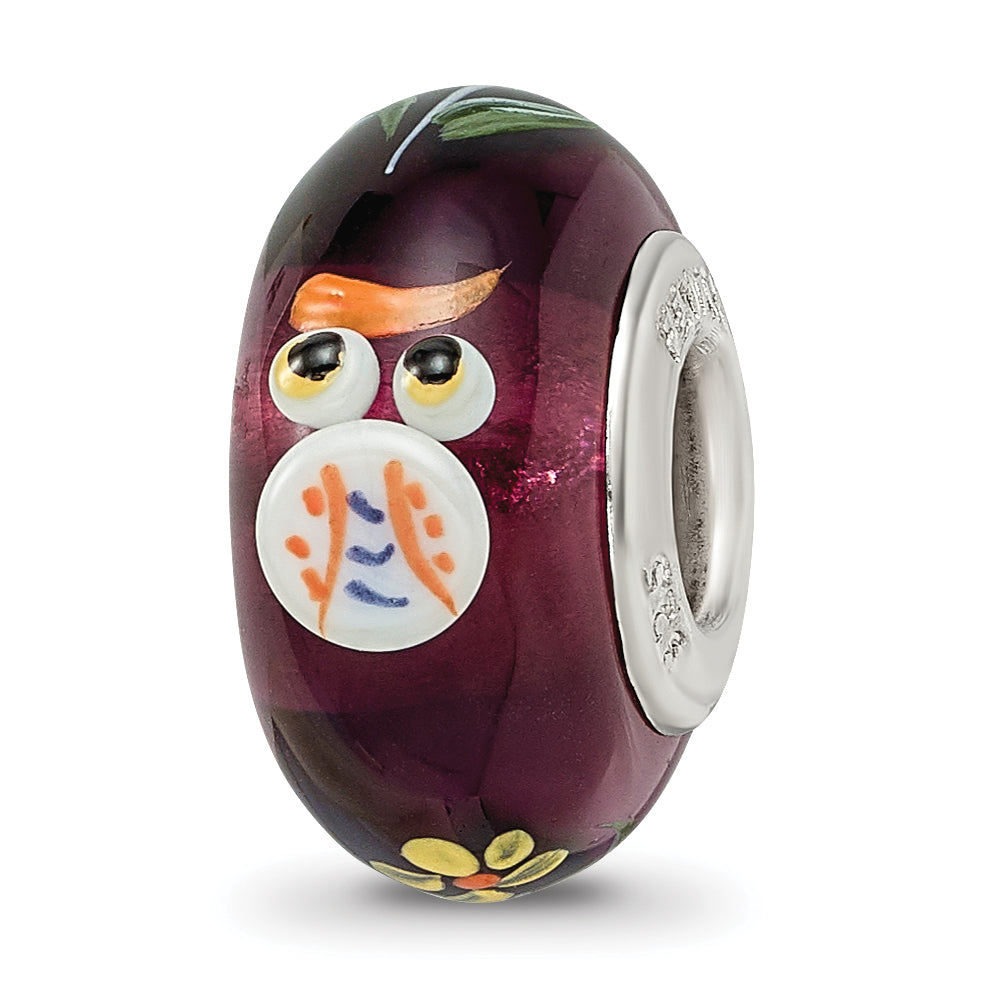 Ster.Silver Reflections Hand Painted Whooo! Fenton Glass Bead Main image