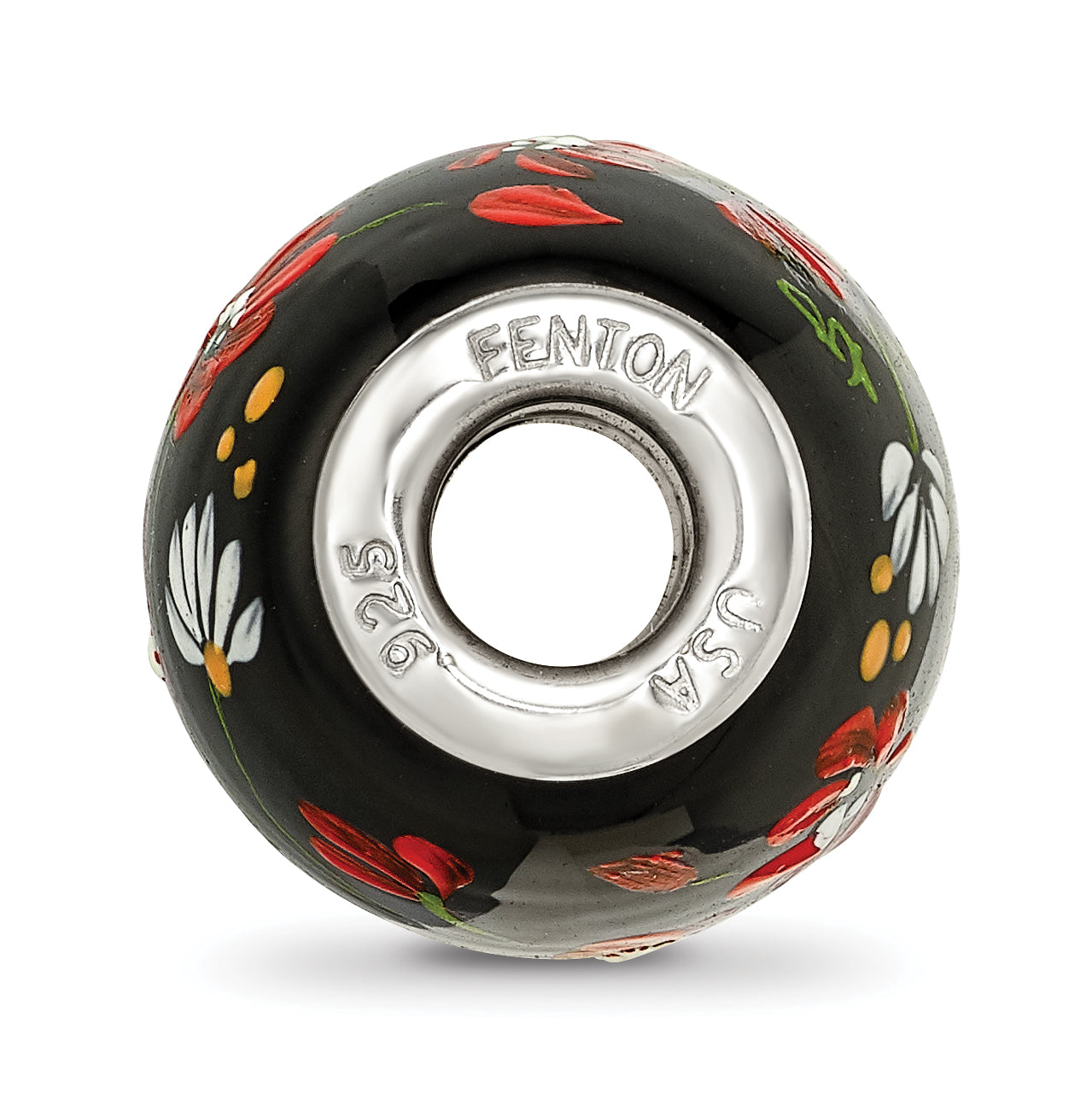 Ster.Silver Reflections Hand Paint Ebony Bouquet Large Fenton Glass Bead Secondary image
