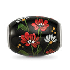 Ster.Silver Reflections Hand Paint Ebony Bouquet Large Fenton Glass Bead