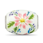 Ster.Silver Reflections Hand Paint Berries & Blossoms Fenton Glass Bead