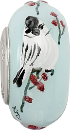 Ster.Silver Reflections Hand Painted Fluffy Tufty Fenton Glass Bead