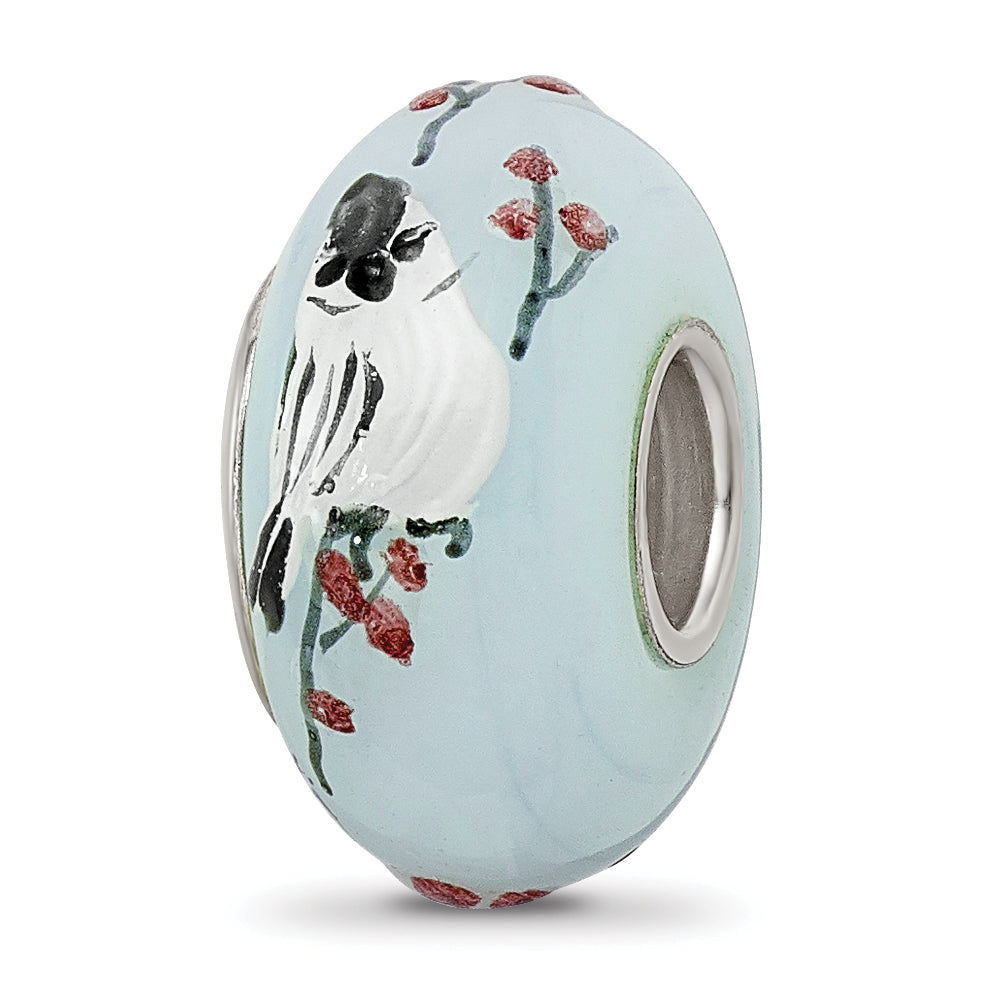 Ster.Silver Reflections Hand Painted Fluffy Tufty Fenton Glass Bead Main image