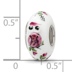 Ster.Silver Reflections Hand Painted Two Hoots For You Fenton Glass Bead