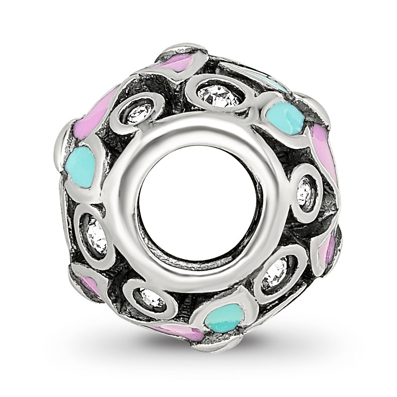 Sterling Silver Reflections Pink & Blue Enameled CZ Butterfly Bead