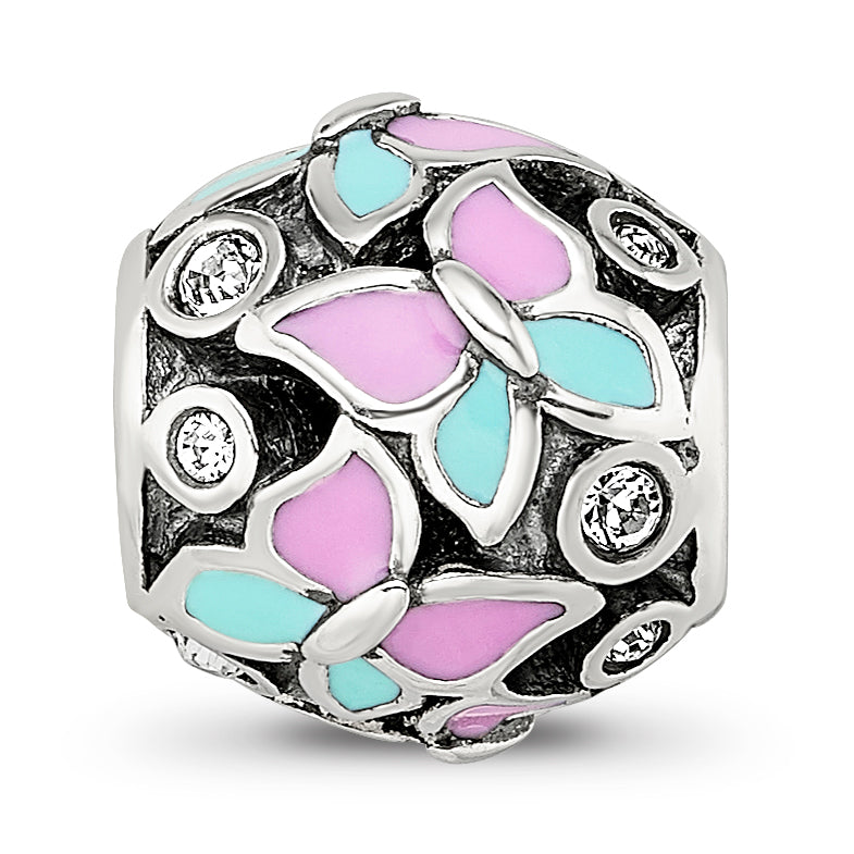 Sterling Silver Reflections Pink & Blue Enameled CZ Butterfly Bead