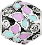 Sterling Silver Reflections Pink & Blue Enameled CZ Butterfly Bead