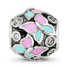 Sterling Silver Reflections Pink & Blue Enameled CZ Butterfly Bead