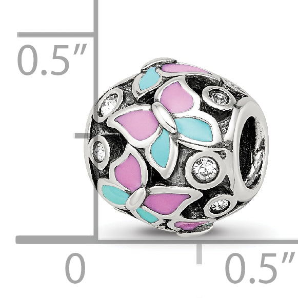 Sterling Silver Reflections Pink & Blue Enameled CZ Butterfly Bead