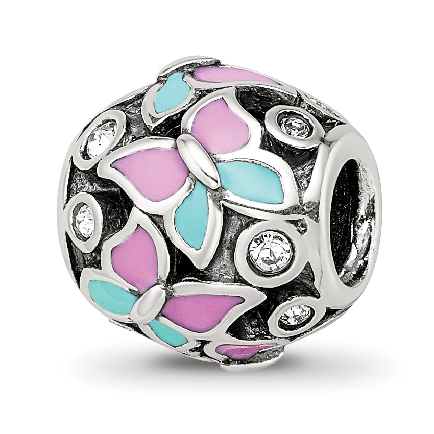 Sterling Silver Reflections Pink & Blue Enameled CZ Butterfly Bead