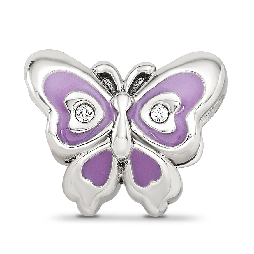 Sterling Silver Reflections Purple & Green Enameled CZ Butterfly Bead