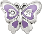 Sterling Silver Reflections Purple & Green Enameled CZ Butterfly Bead