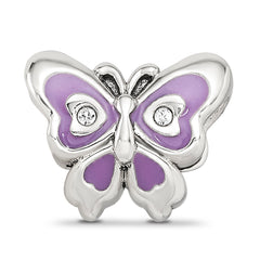 Sterling Silver Reflections Purple & Green Enameled CZ Butterfly Bead