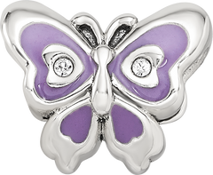 Sterling Silver Reflections Purple & Green Enameled CZ Butterfly Bead