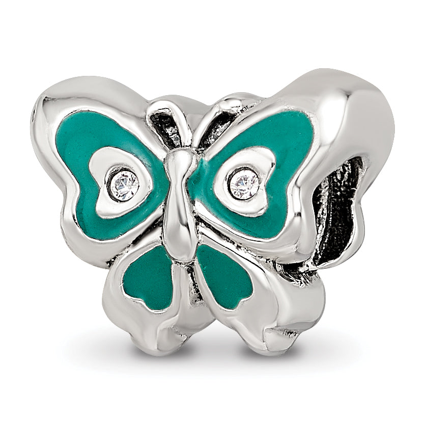 Sterling Silver Reflections Purple & Green Enameled CZ Butterfly Bead