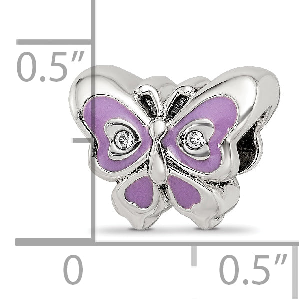 Sterling Silver Reflections Purple & Green Enameled CZ Butterfly Bead