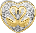 Sterling Silver Reflections Pink Enameled, Yellow IP-Plated CZ Swans Bead