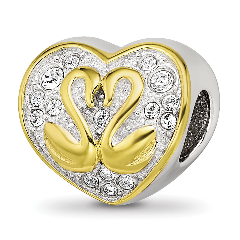 Sterling Silver Reflections Pink Enameled, Yellow IP-Plated CZ Swans Bead Main image