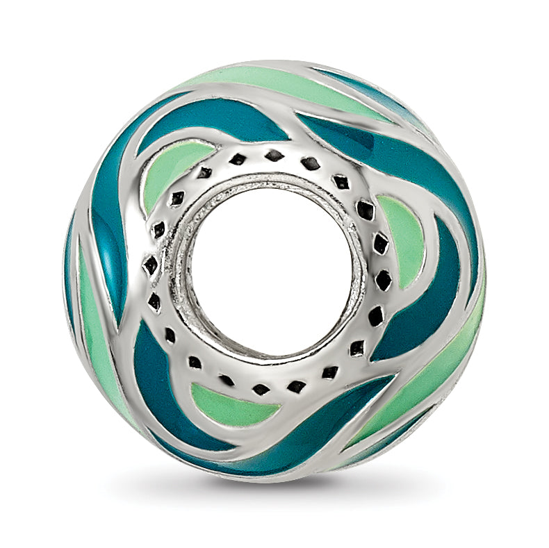 Sterling Silver Reflections Mint & Teal Enameled, Silver IP-Plated Bead Secondary image