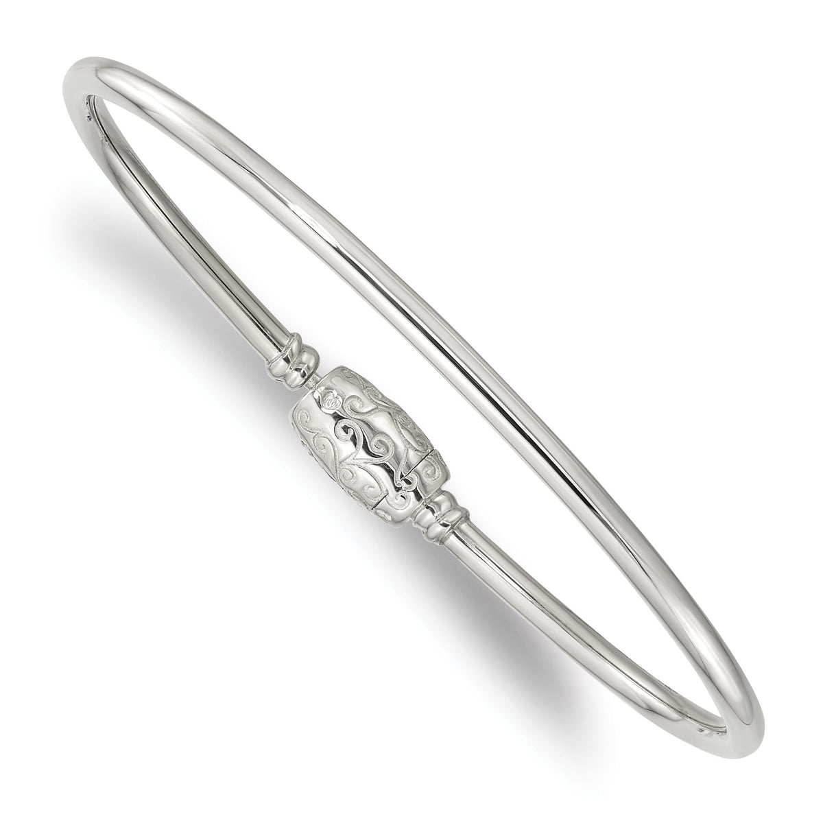 Reflection Beads Sterling Silver Bangle with Silver Clasp Bead - Sophia Jewelers Main image