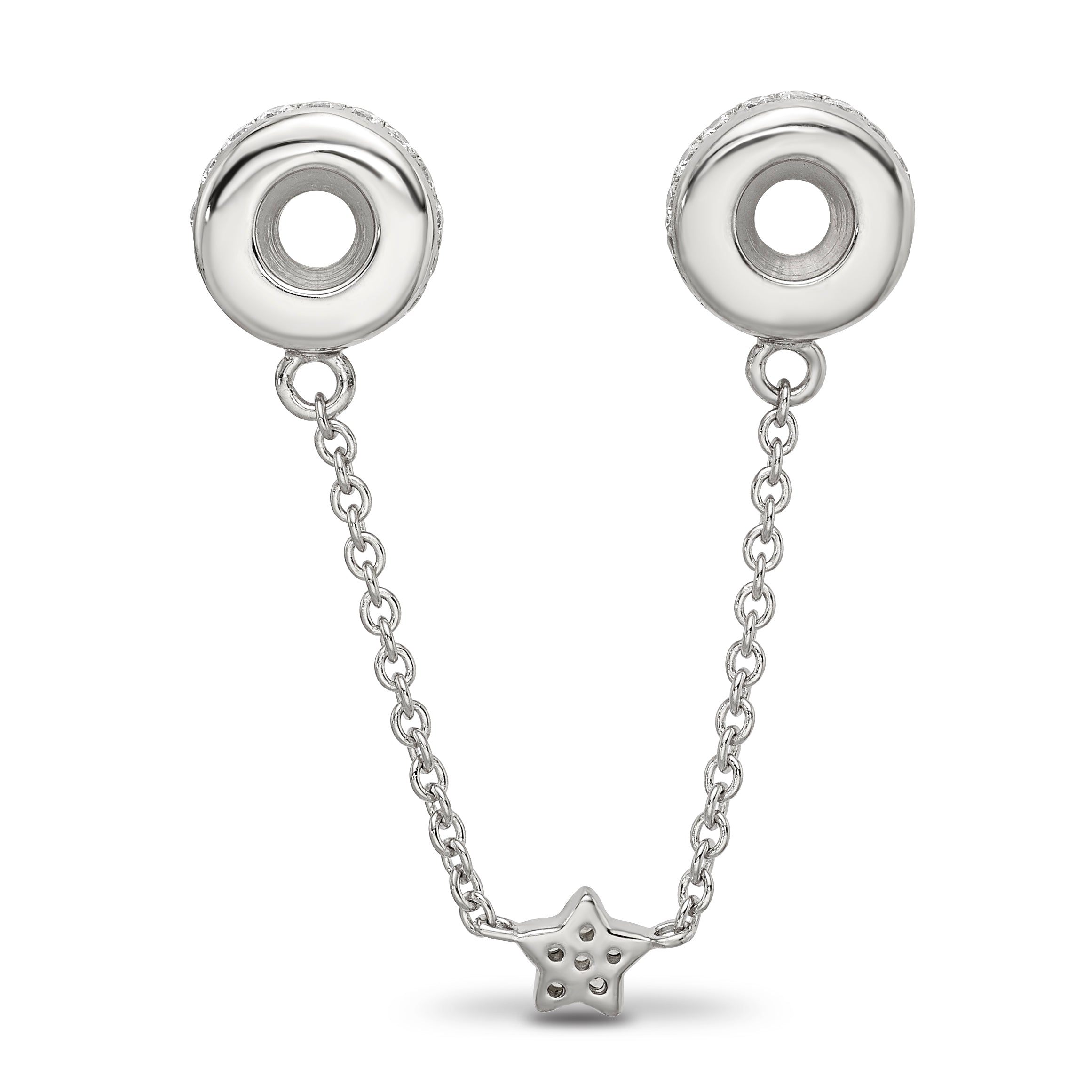 Sterling Silver Reflections Rhodium-plated 3in Security Chain CZ Beads Secondary image