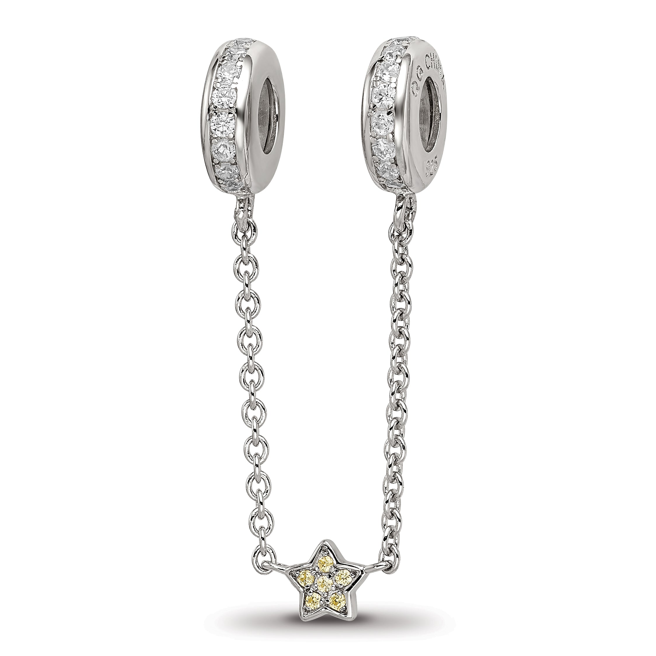Sterling Silver Reflections Rhodium-plated 3in Security Chain CZ Beads Main image