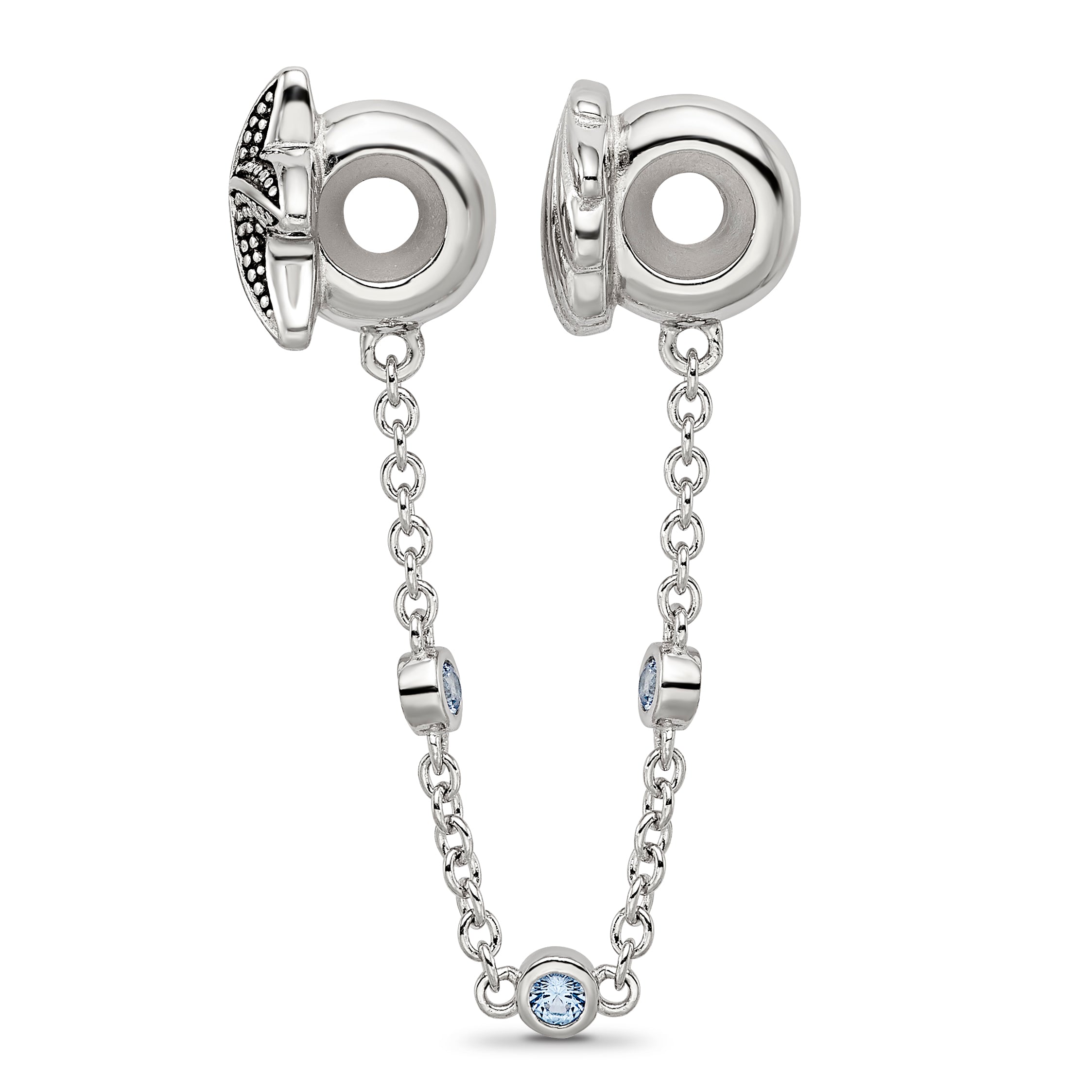 Sterling Silver Reflections Rhodium-plated 3in Security Chain Sea CZ Bead Secondary image