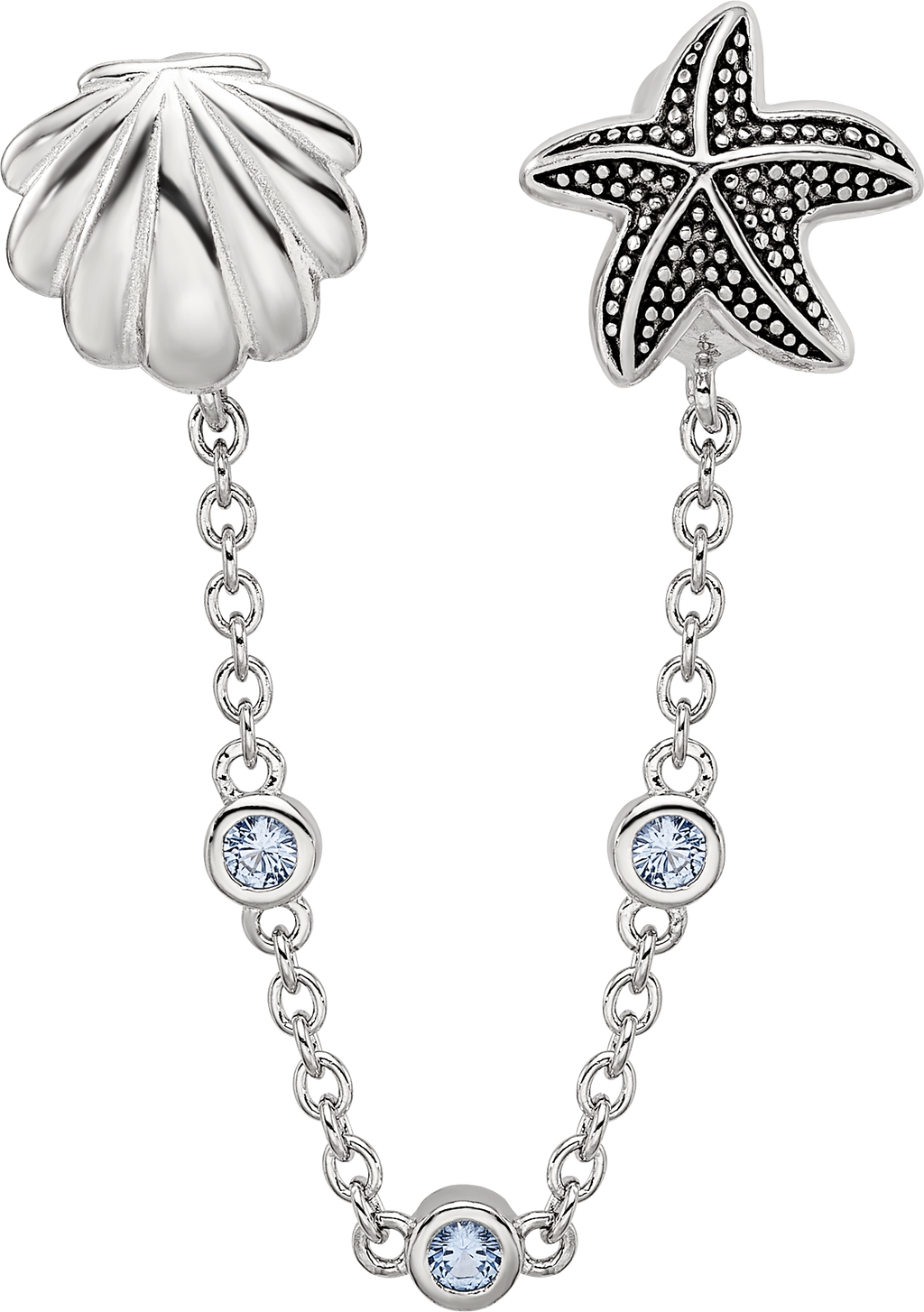 Sterling Silver Reflections Rhodium-plated 3in Security Chain Sea CZ Bead