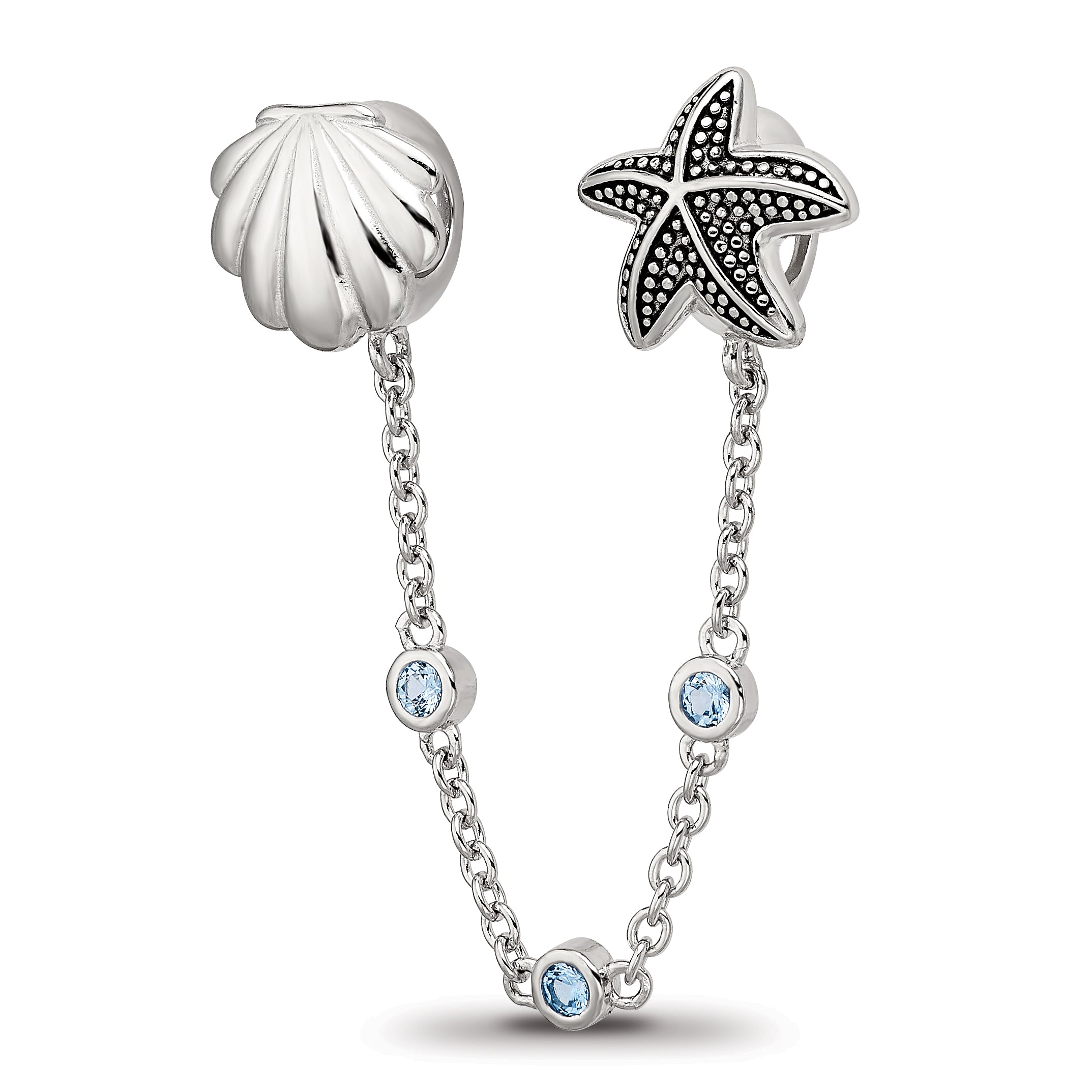 Sterling Silver Reflections Rhodium-plated 3in Security Chain Sea CZ Bead Main image