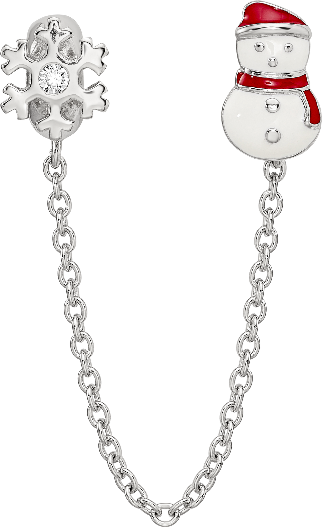 Reflections Sterling Silver Rhodium-plated 3in Security Chain Snowman & flake CZ Bead
