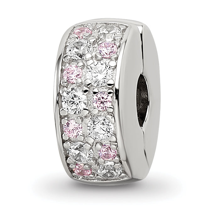 Sterling Silver Reflections Rhodium-plated White & Pink CZ Hinged Bead Main image