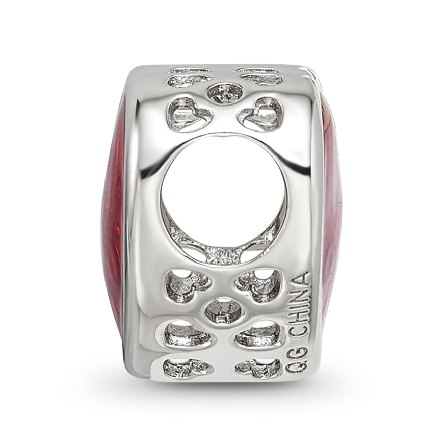 Sterling Silver Reflections Rh-plated Red Enamel Embelishment Bead