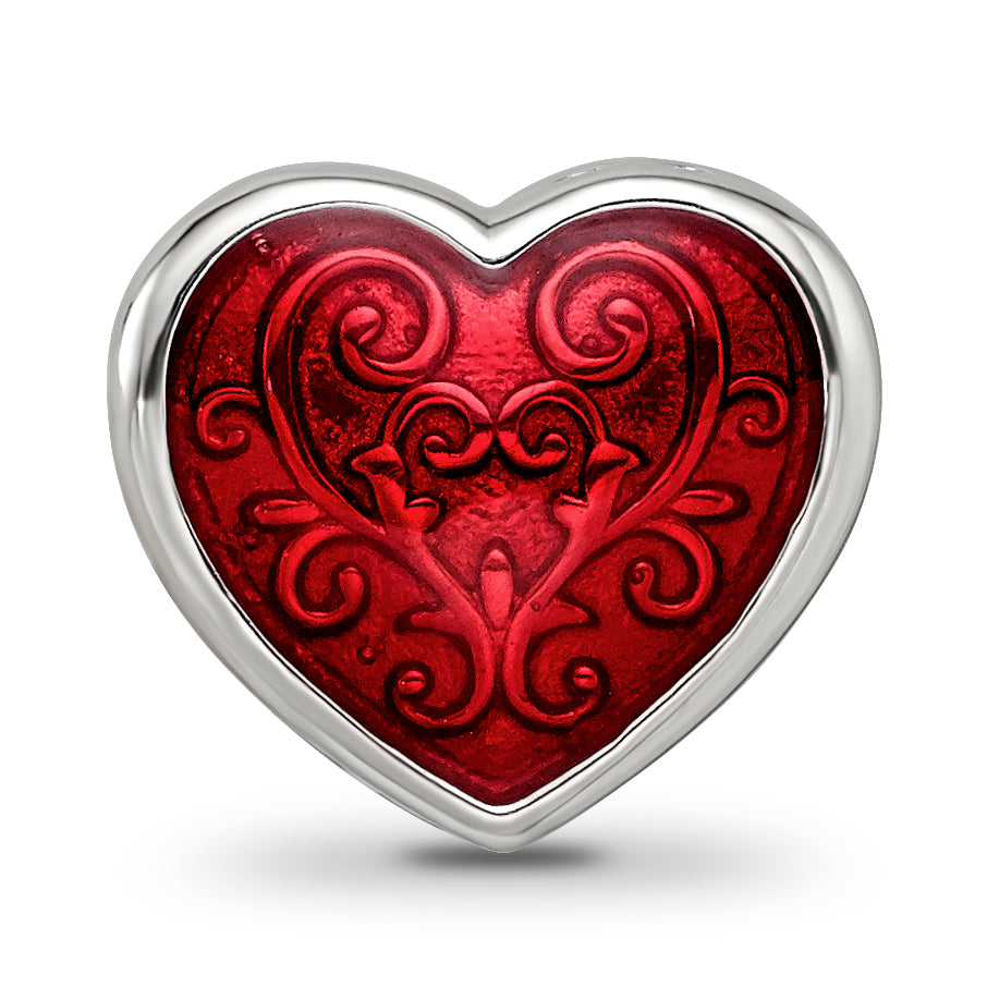 Sterling Silver Reflections Rh-plated Red Enamel Embelishment Bead