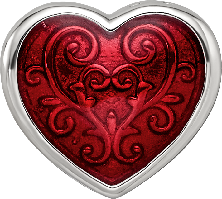 Sterling Silver Reflections Rh-plated Red Enamel Embelishment Bead