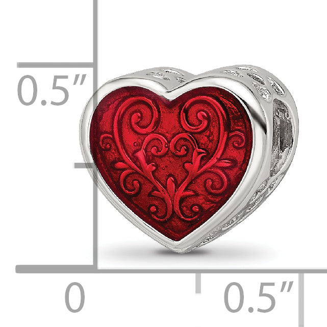 Sterling Silver Reflections Rh-plated Red Enamel Embelishment Bead