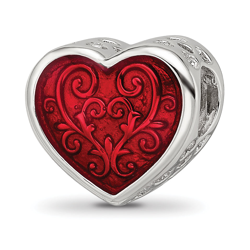 Sterling Silver Reflections Rh-plated Red Enamel Embelishment Bead Main image