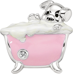 Sterling Silver Reflections Rh-plated Pink Enamel & CZ Pig In Bathtub Bead