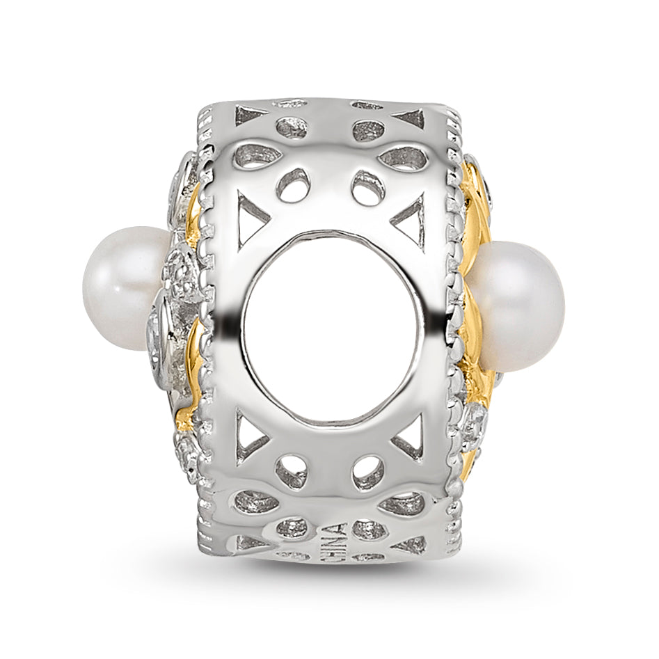 Sterling Silver Reflections Rh-plate Gold-tone FWC Pearl & CZ Tree Bead Secondary image
