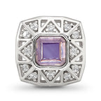 Sterling Silver Reflections Rh-plated Purple & CZs Cut Out Square Bead