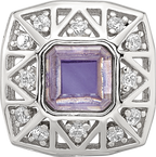 Sterling Silver Reflections Rh-plated Purple & CZs Cut Out Square Bead
