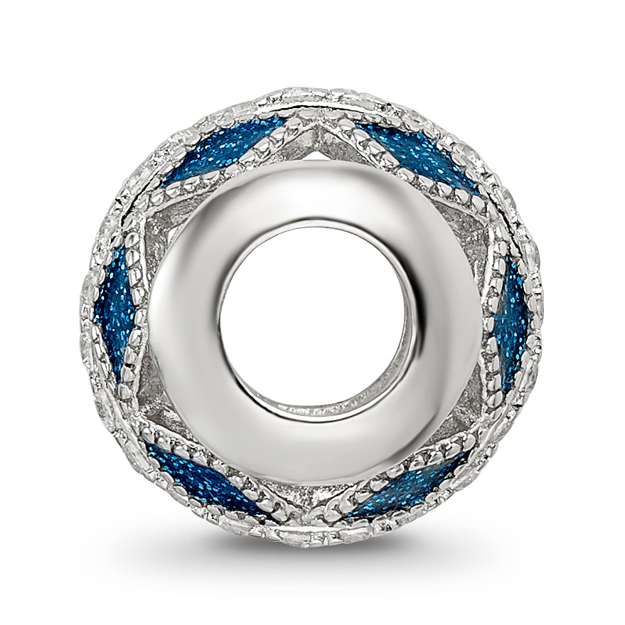 Sterling Silver Reflections Rh-plated Blue Accent & CZ Circle Bead Secondary image