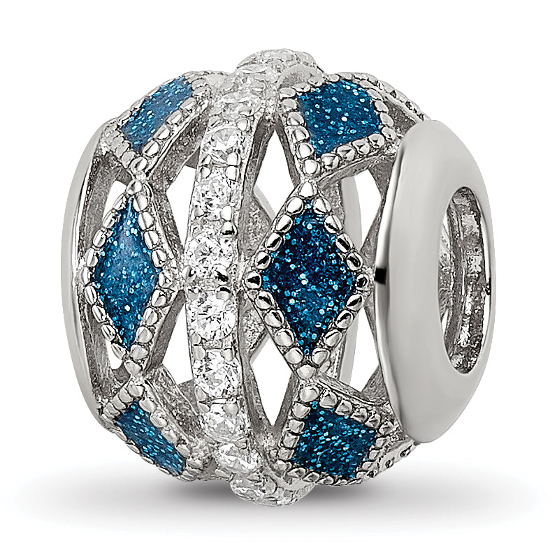 Sterling Silver Reflections Rh-plated Blue Accent & CZ Circle Bead Main image