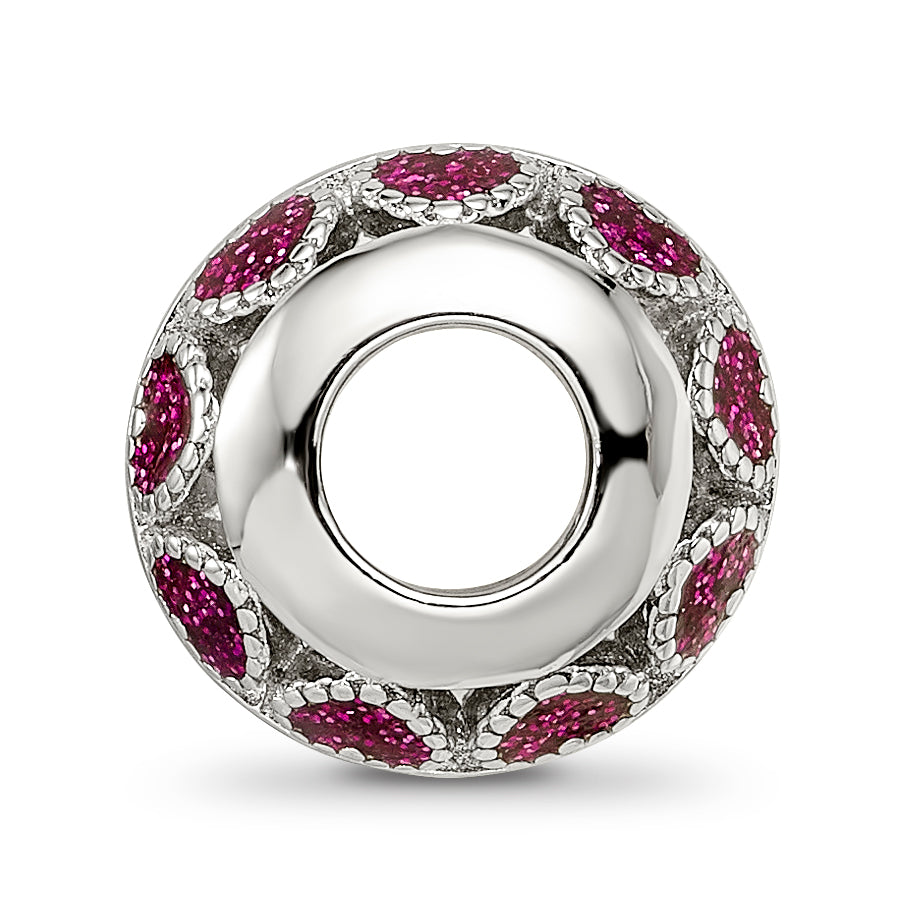 Sterling Silver Reflections Rh-plated Pink Enamel Hearts & CZ Circle Bead Secondary image