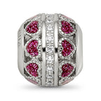 Sterling Silver Reflections Rh-plated Pink Enamel Hearts & CZ Circle Bead