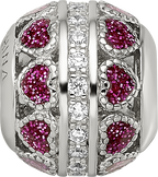 Sterling Silver Reflections Rh-plated Pink Enamel Hearts & CZ Circle Bead