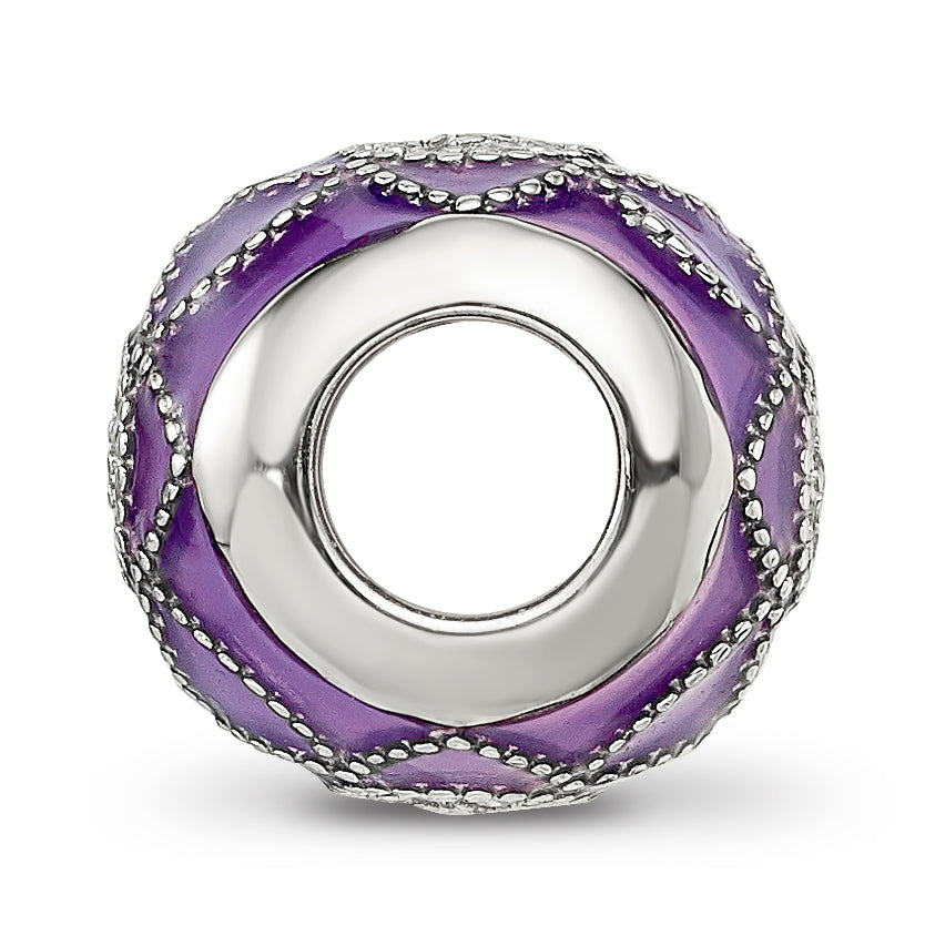 Sterling Silver Reflections Rh-plated CZs Purple Enameled Bead Secondary image
