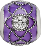Sterling Silver Reflections Rh-plated CZs Purple Enameled Bead
