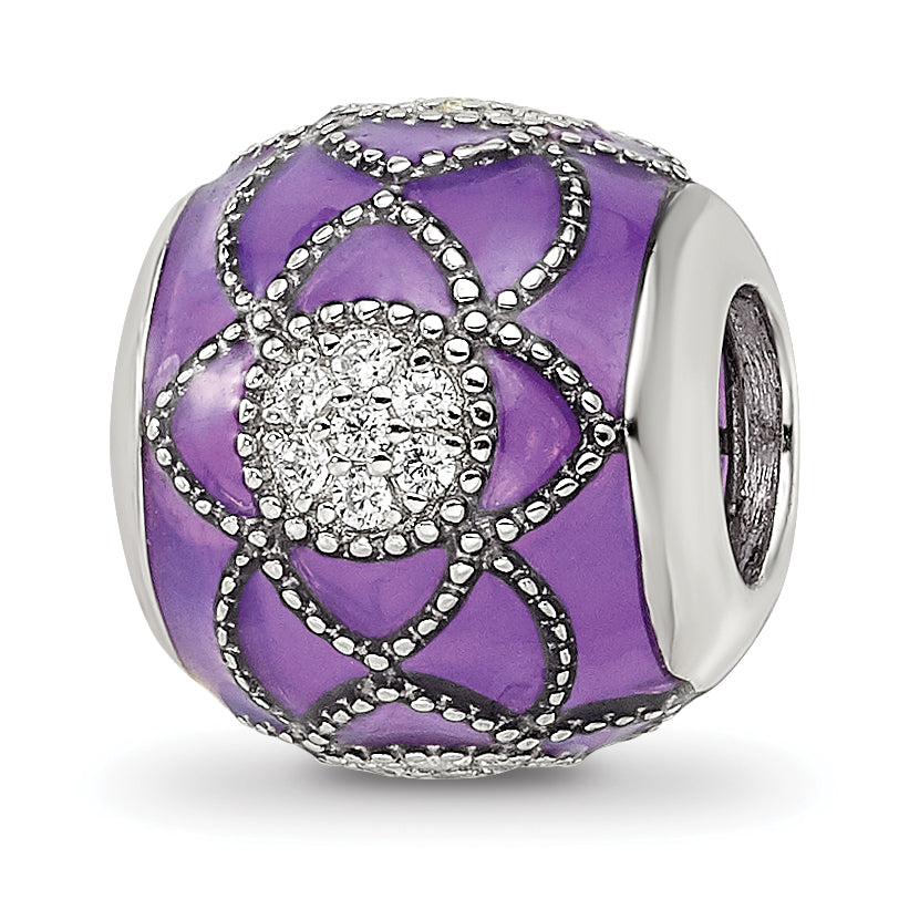 Sterling Silver Reflections Rh-plated CZs Purple Enameled Bead Main image