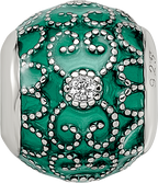 Sterling Silver Reflections Rh-plated CZs Green Enameled Bead