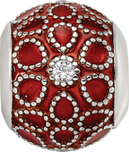 Sterling Silver Reflections Rh-plated CZs Orange Enameled Bead